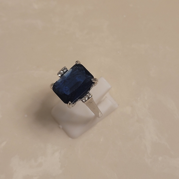 Silver CZ and Sapphire Ring Size 8 - Picture 6 of 11
